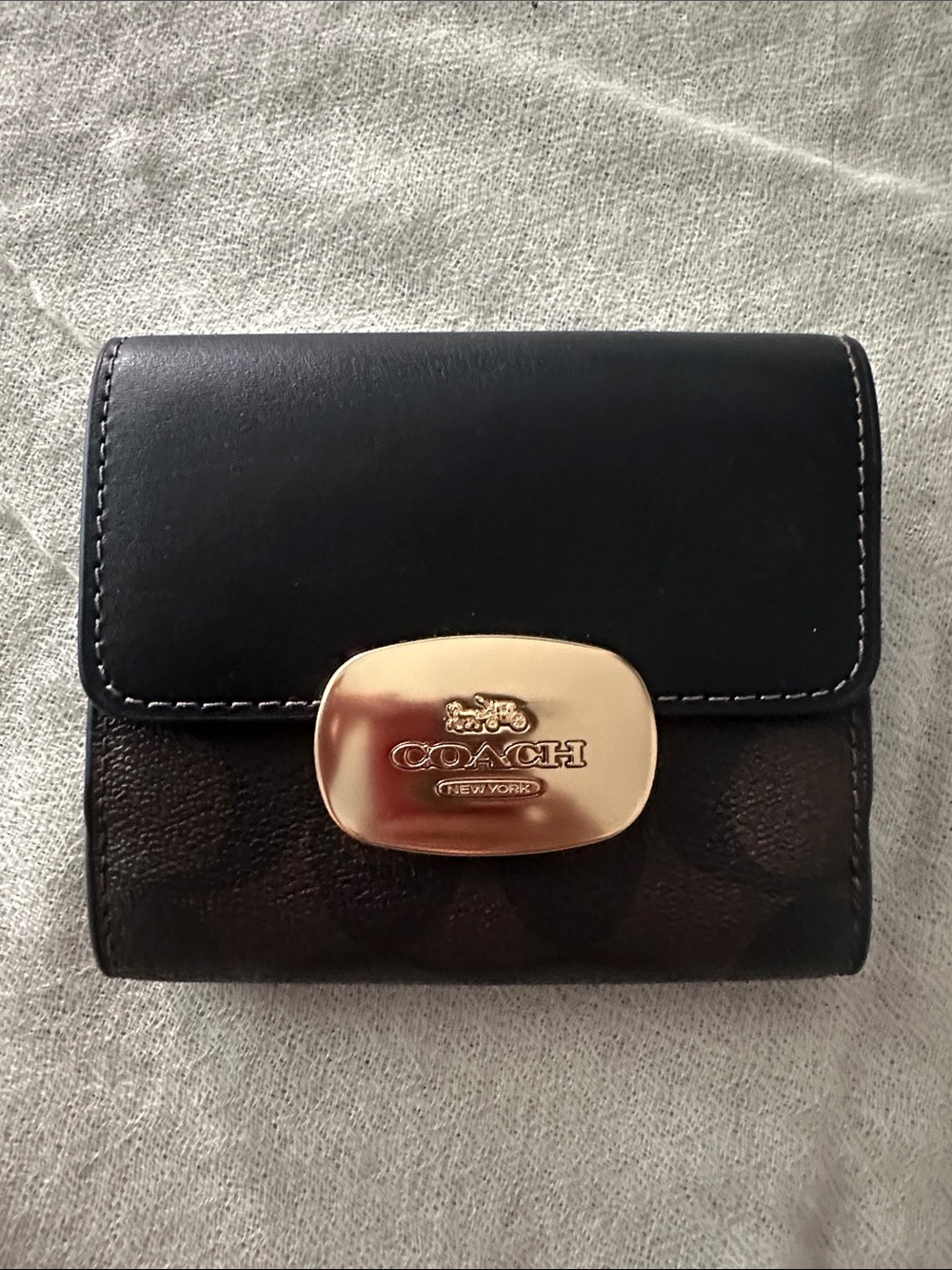 Coach Signature Trifold Wallet with Gold Turnlock